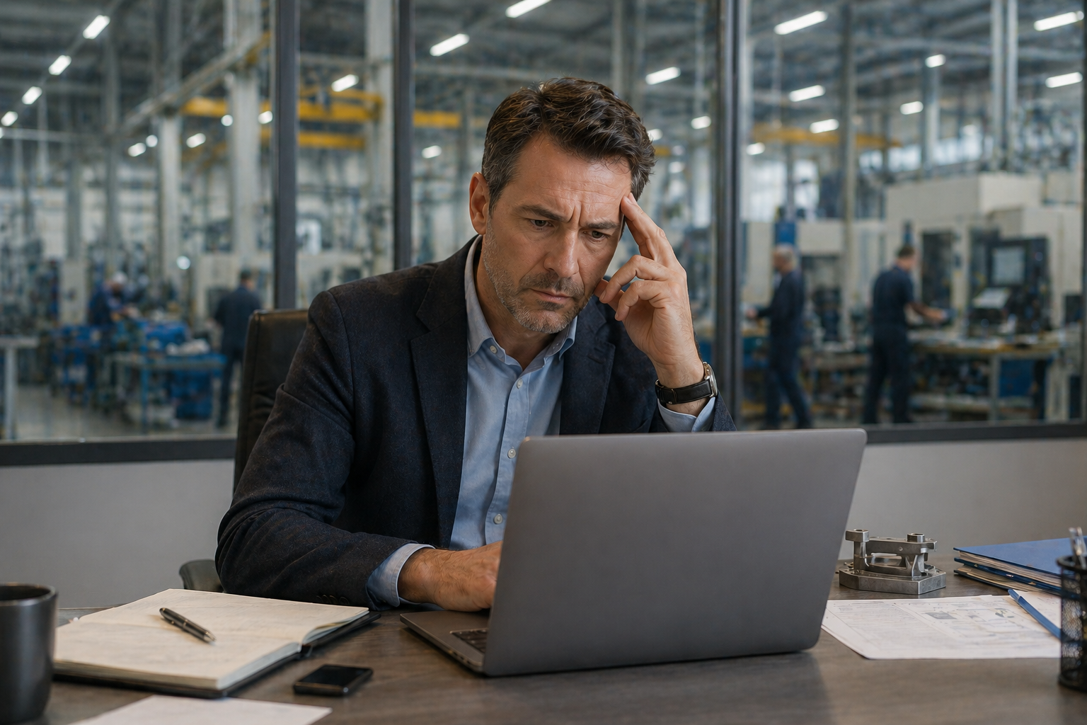 Professionista frustrato davanti a un sito web obsoleto