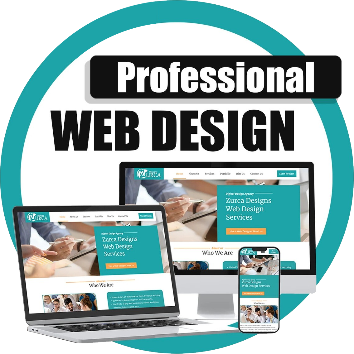 Sito web responsive visualizzato su computer, tablet e smartphone